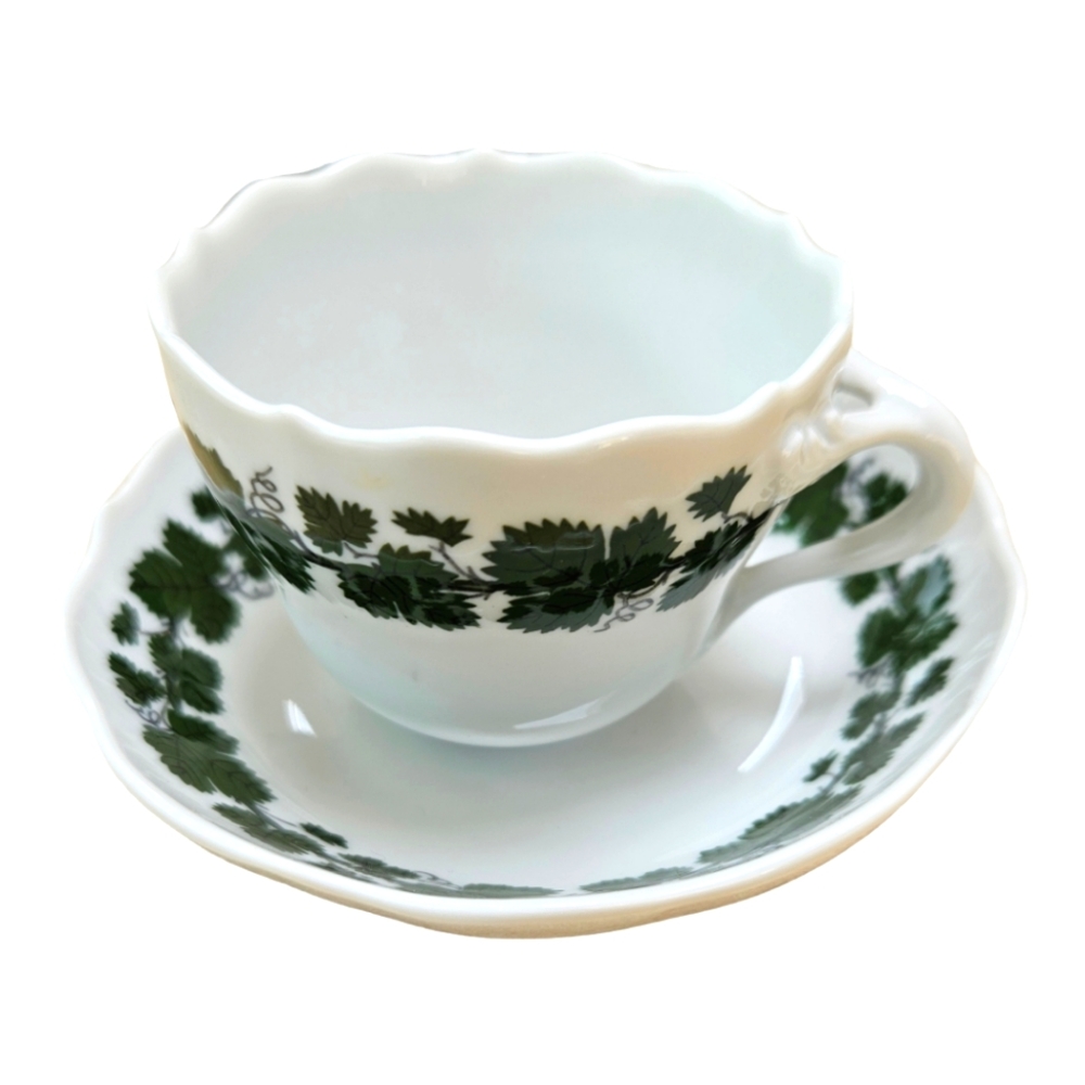 Meissen Porcelain Demitasse Cup and Saucer Green Vine